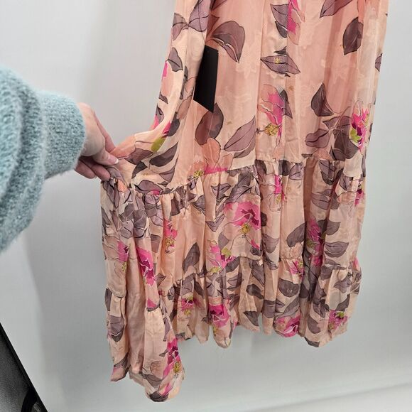 NEW NWT Lulu’s Tea Party Chic Pink Floral Print Tie-Strap Tiered Midi Dress S - Picture 9 of 11